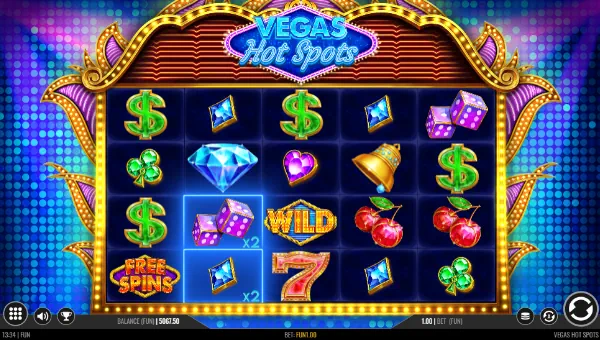Vegas Hot Spots base game screenshot showing reels and features