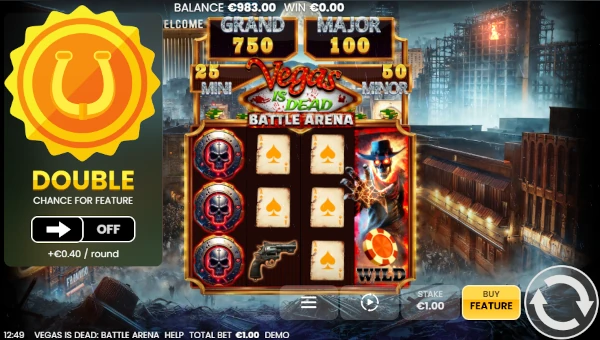 Vegas is Dead Battle Arena base game screenshot showing reels and features