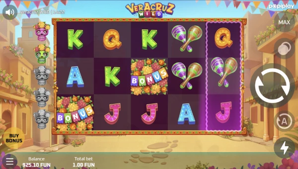 Veracruz Wild base game screenshot showing reels and features