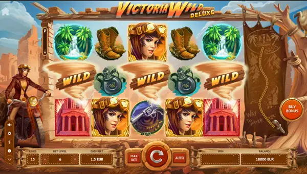 Victoria Wild Deluxe base game screenshot showing reels and features