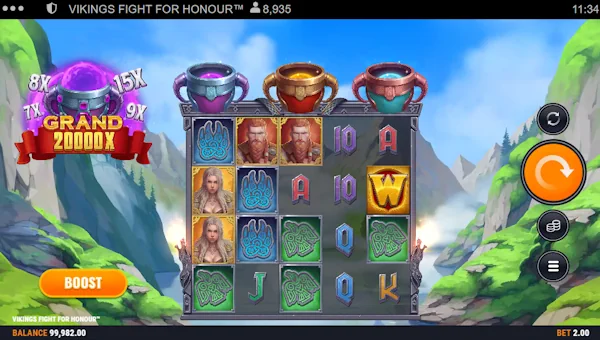 Vikings Fight For Honour base game screenshot showing reels and features