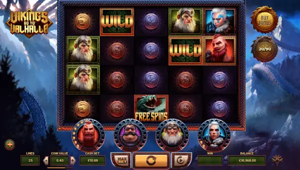 Vikings Go To Valhalla base game screenshot showing reels and features