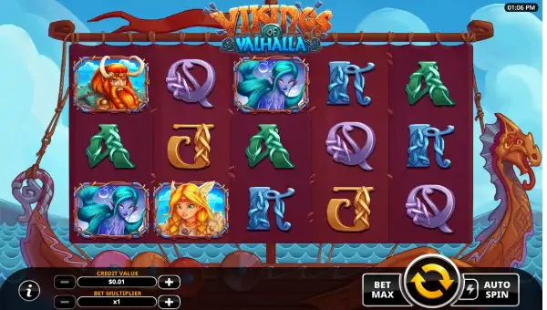 Vikings of Valhalla base game screenshot showing reels and features