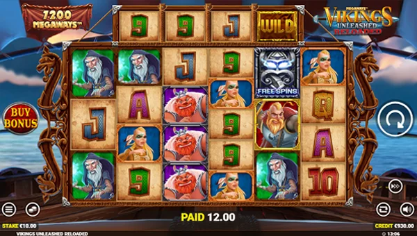 Vikings Unleashed Reloaded base game screenshot showing reels and features