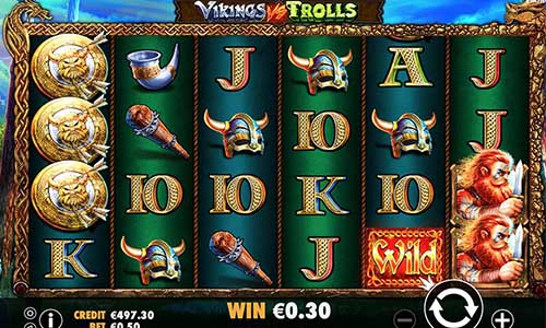 Vikings vs Trolls base game screenshot showing reels and features