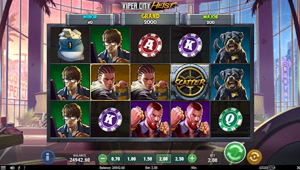 Viper City Heist base game screenshot showing reels and features
