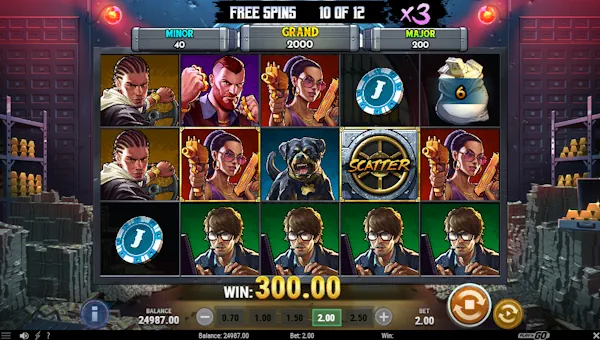 Screenshot of Viper City Heist slot demo showing reels and bonus game features