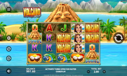 Volcano Deluxe base game screenshot showing reels and features