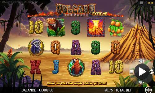 Volcano Eruption Extreme base game screenshot showing reels and features