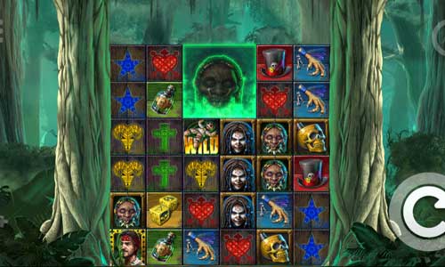 Voodoo Gold base game screenshot showing reels and features