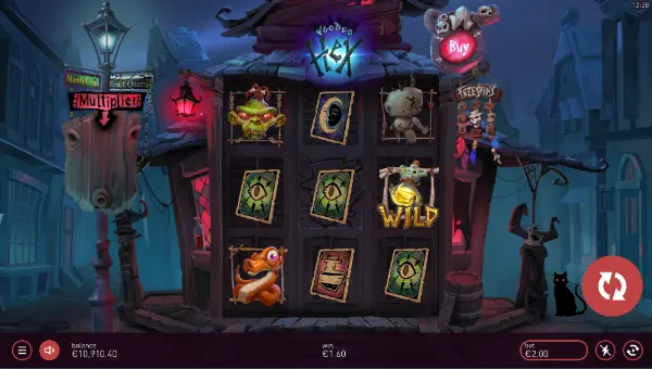 Vodoo Hex base game screenshot showing reels and features