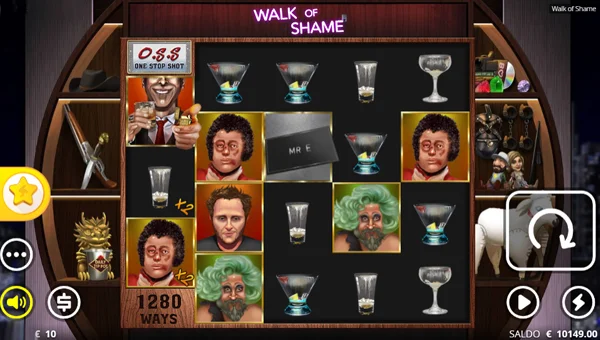 Walk of Shame base game screenshot showing reels and features