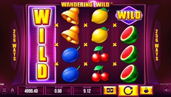 Wandering Wild base game screenshot showing reels and features
