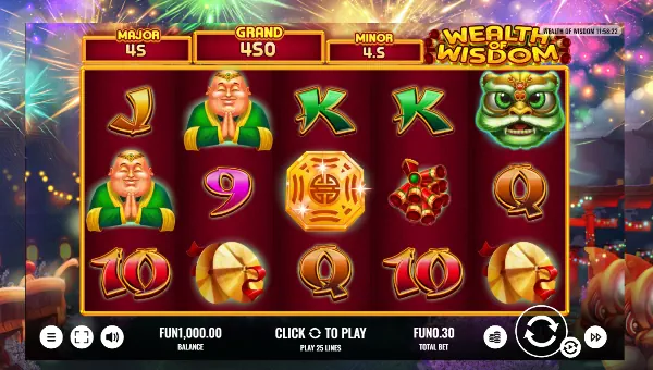 Wealth Of Wisdom base game screenshot showing reels and features