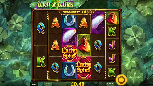 Well of Wilds Megaways base game screenshot showing reels and features