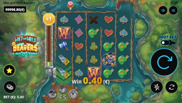 Wet and Wild Beavers base game screenshot showing reels and features