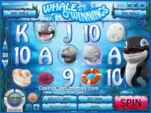 Whale O Winnings base game screenshot showing reels and features