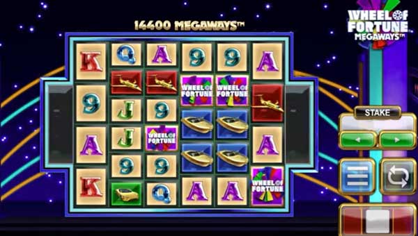 Wheel of Fortune Megaways base game screenshot showing reels and features