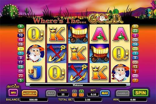 Wheres the Gold base game screenshot showing reels and features