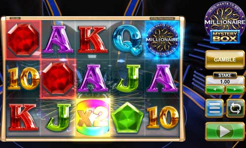 Who Wants to Be a Millionaire Mystery Box base game screenshot showing reels and features
