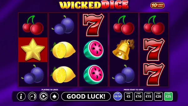 Wicked Dice base game screenshot showing reels and features