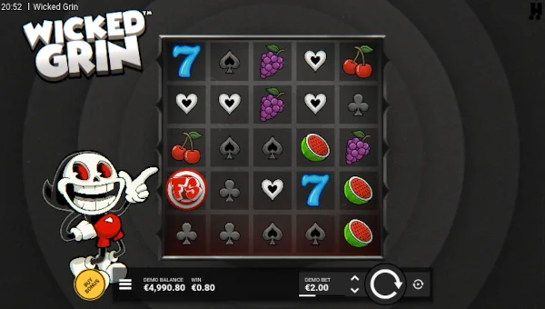 Wicked Grin base game screenshot showing reels and features