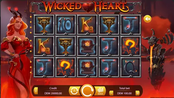 Wicked Heart base game screenshot showing reels and features
