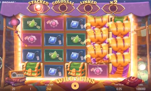 Wild Bazaar base game screenshot showing reels and features