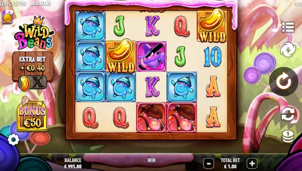 Wild Beans base game screenshot showing reels and features