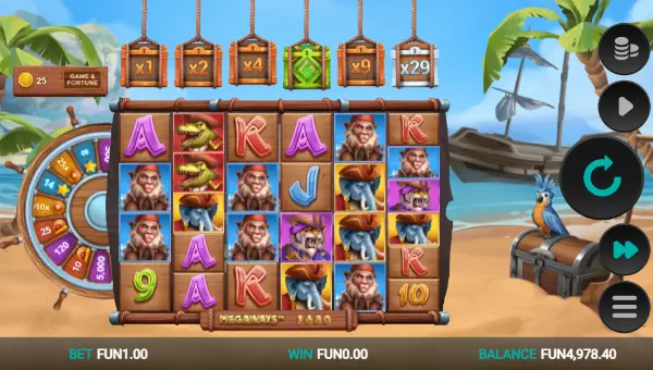 Wild Buccaneers Megaways base game screenshot showing reels and features