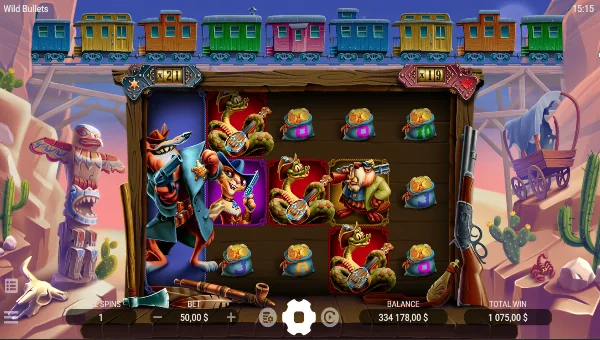 Wild Bullets base game screenshot showing reels and features