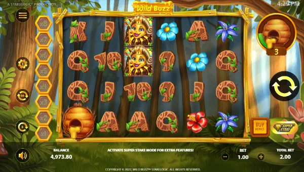 Wild Buzz base game screenshot showing reels and features