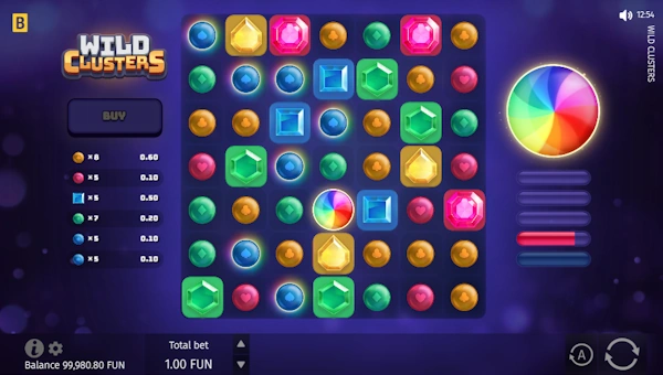 Wild Clusters base game screenshot showing reels and features