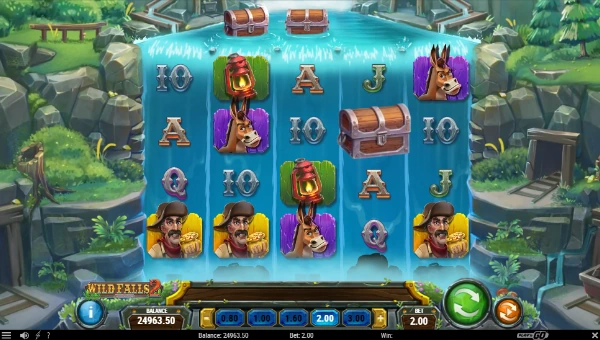 Wild Falls 2 base game screenshot showing reels and features