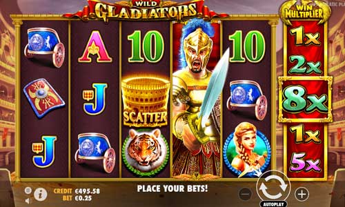 Wild Gladiators base game screenshot showing reels and features