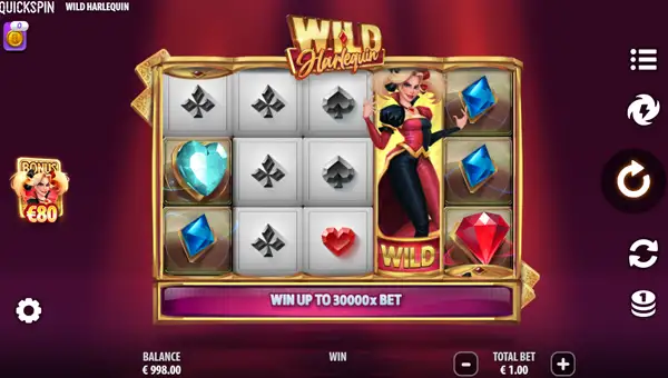 Wild Harlequin base game screenshot showing reels and features