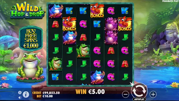 Wild Hop and Drop base game screenshot showing reels and features
