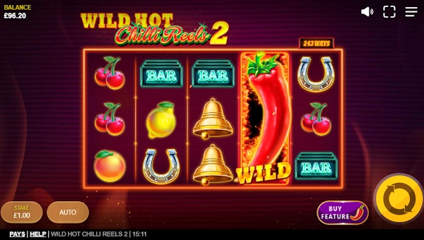 Wild Hot Chilli Reels 2 base game screenshot showing reels and features