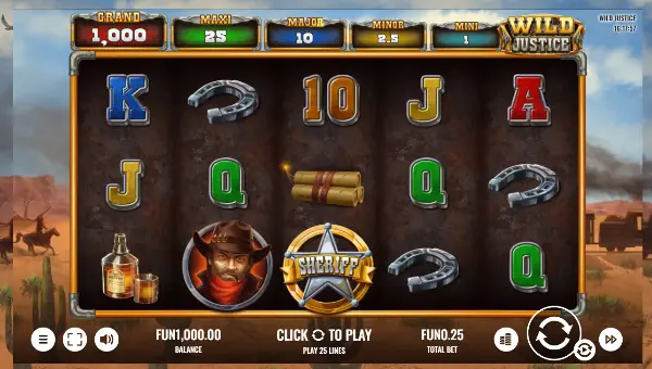 Wild Justice base game screenshot showing reels and features