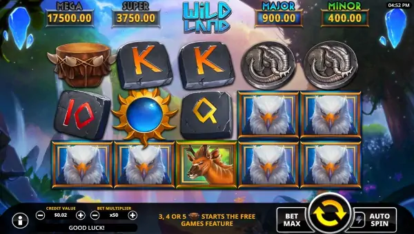 Wild Land base game screenshot showing reels and features