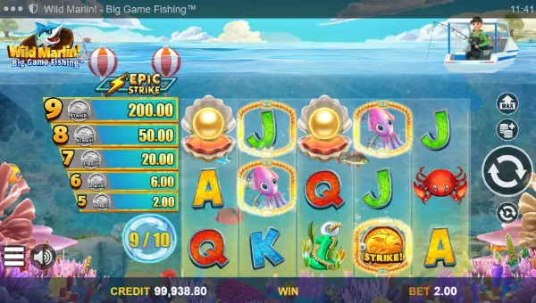 Wild Marlin Big Game Fishing base game screenshot showing reels and features