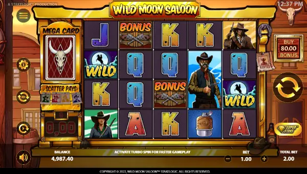 Wild Moon Saloon base game screenshot showing reels and features