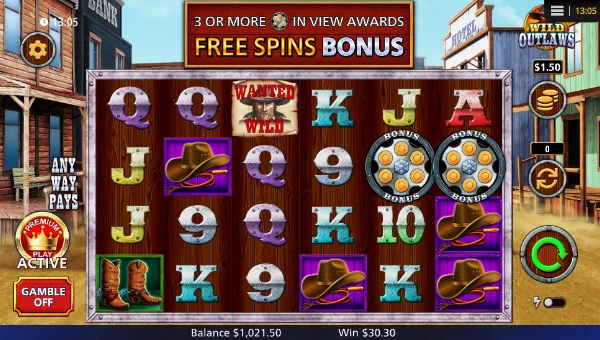 Wild Outlaws base game screenshot showing reels and features
