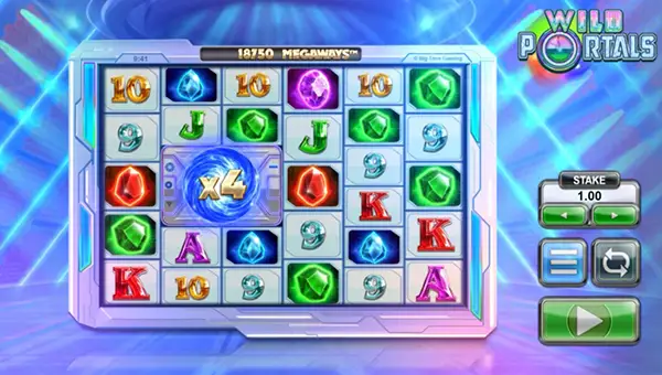 Wild Portals Megaways base game screenshot showing reels and features
