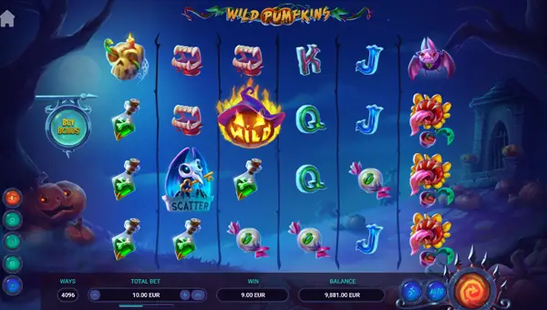 Wild Pumpkins base game screenshot showing reels and features