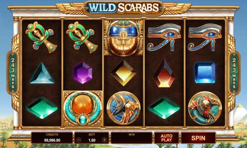 Wild Scarabs base game screenshot showing reels and features