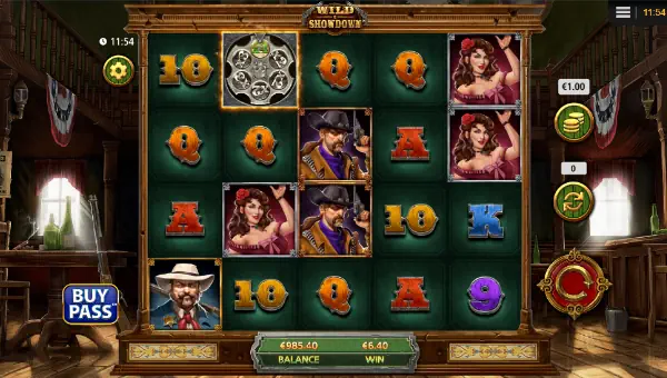 Wild Showdown base game screenshot showing reels and features