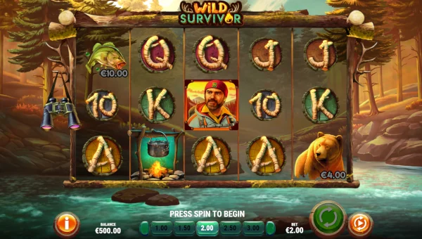 Wild Survivor base game screenshot showing reels and features