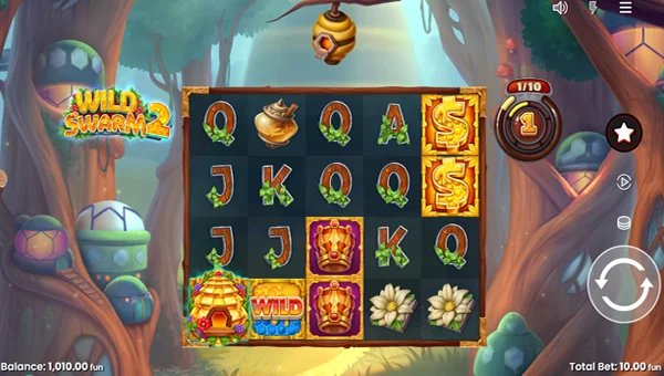 Wild Swarm 2 base game screenshot showing reels and features