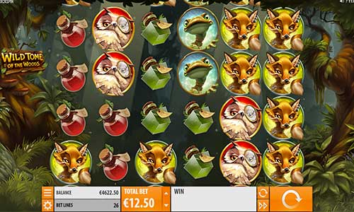 Wild Tome of the Woods base game screenshot showing reels and features